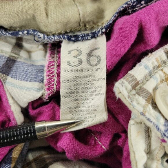 American Eagle Shorts Men's Size 36 Beige Plaid Chino Embroidered Logo Pockets - Picture 16 of 16